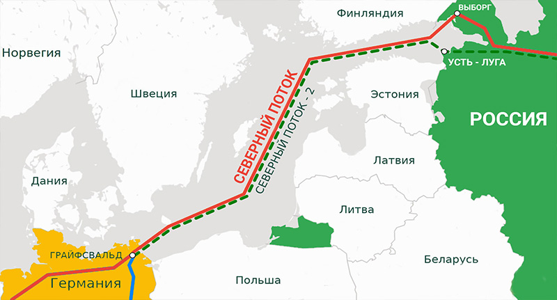 Gas pipeline route on the map